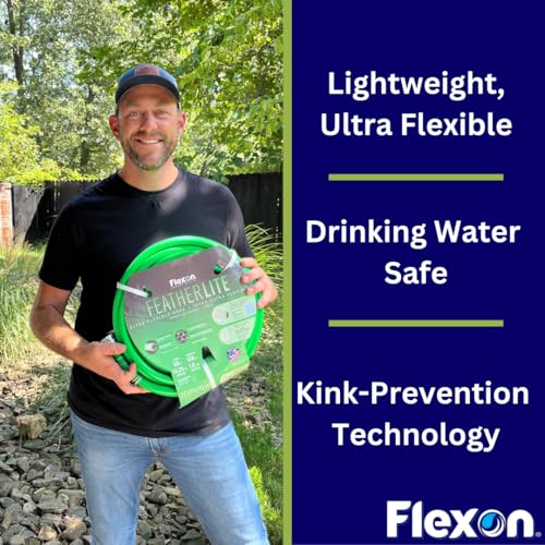 Flexon Featherlite 5/8" x 50-Foot Ultra Flexible Drinking Water Safe Garden Hose – Heavy Duty, Kink-Resistant, Lightweight, Durable, Ideal for Lawn, Garden, and Outdoor Use - size: 50 FT