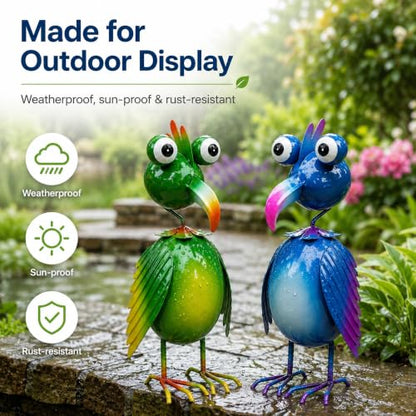 Loscarol 2-Pack Metal Bird Garden Statues, 11.8 Inch Outdoor Yard Decor