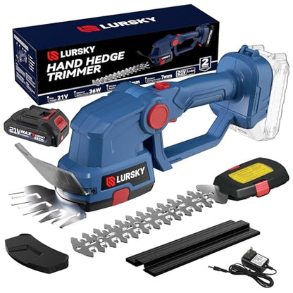 Cordless Hedge Trimmer with Battery 2.0Ah, 2-in-1 21V Grass Shears