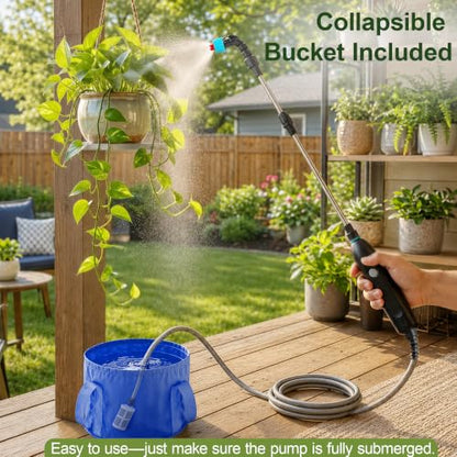 Electric High Reach Plant Waterer with Foldable Bucket, Telescoping Wand