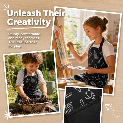 Kids Apron for Cooking, Toddler Apron with Pocket, Girls Boys Apron - color: Black, size: Small