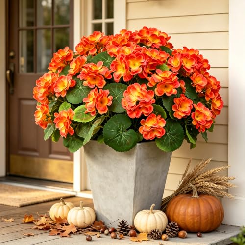 8 Bundles Artificial Geraniums, UV Resistant, Orange - color: Orange