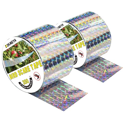 Bird Scare Tape Ribbon 350FT*2 Reflective Flash Tape for Birds, Bird Scare Device Double Side Ribbon Scare Birds Away for House, Garden, Yard, Outdoor - size: 350ft*2-Roll-Packaging