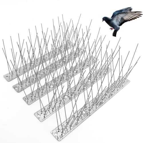 Bird Spikes for Pigeons Small Birds, Stainless Steel Spike Strips for Fence, Roof, Ledge and Window Sill, 5 Strips, 4 Feet