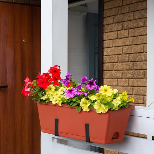 Window Boxes Planters 17’’ Railing Planter Box with Adjustable Brackets - color: Red+black Brackets