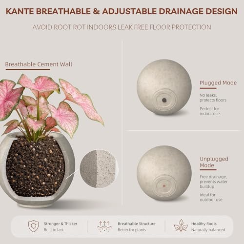 Kante Small Round Sphere Weathered Concrete Planter 11" Dia, Outdoor - color: Weathered Concrete, size: 11"w x 9.4"h