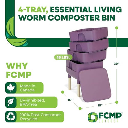 FCMP Outdoor - The Essential Living Composter, 4-Tray Worm Vermicomposter Bin, Plum - color: Plum