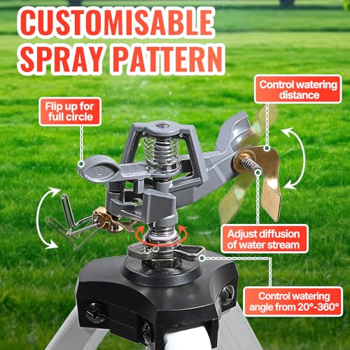 YAMATIC Impact Sprinkler, 21-50in Height Adjustable Tripod Base, 1 PCS