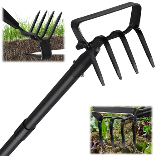 Garden Hoe for Weeding, Heavy Duty Hoe Garden Tool, 62" Long Handle Stirrup Hoe Cultivator, 2 in 1 Action Scuffle Hula Push Pull Hoe Manual Weeder for Gardening Landscaping Loosening Soil