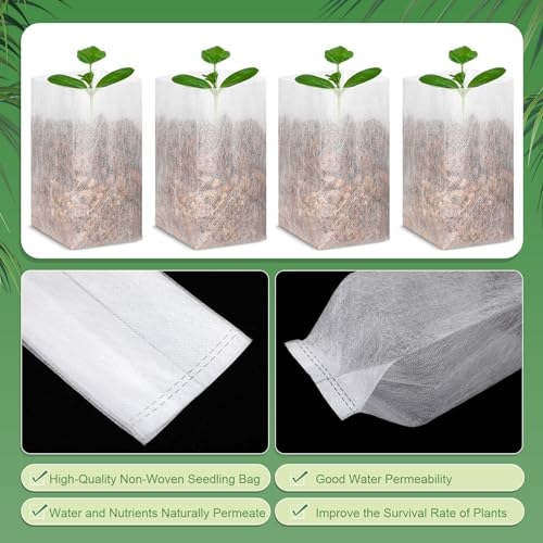 1000 Pcs Seedling Non Woven Plants Nursery Grow Bags 5.9 X 6.3 Inch