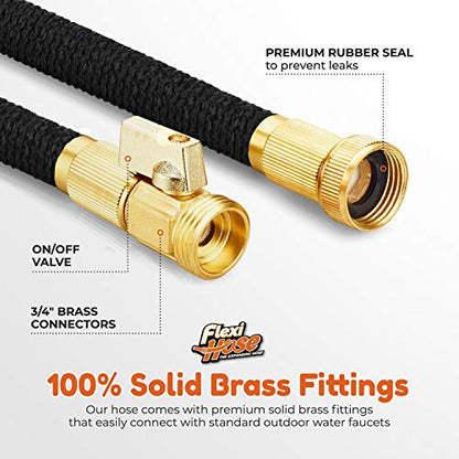 Flexi Hose Lightweight Expandable Garden Hose, 50FT - Retractable Garden Hose, Water Hose - No-Kink Flexibility, 3/4 Inch Solid Brass Fittings and Double Latex Core - size: 50 ft