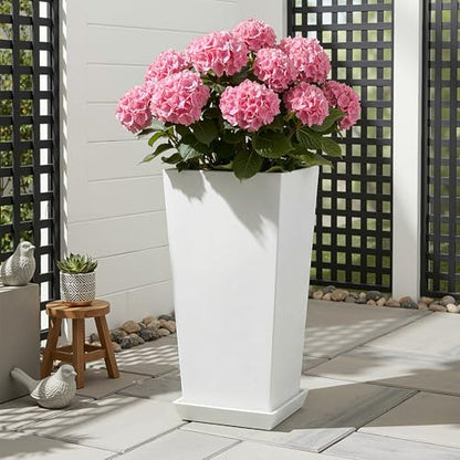Plastic 24" Tall White Planters Outdoor Set of 2, Classic - color: White