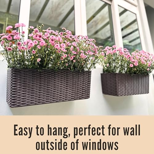 LaLaGreen Wall Planters Outdoor (20in, 4 Pack) Hanging Window Flower Boxes - color: Brown X 4