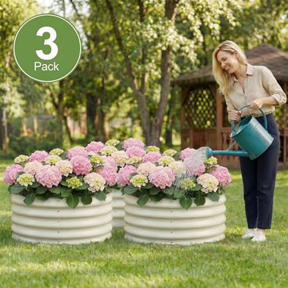 3Pcs Round Galvanized Raised Garden Bed 2x1 FT Metal Planter Box,White - color: White, size: 2x2x1FT(3Packs)