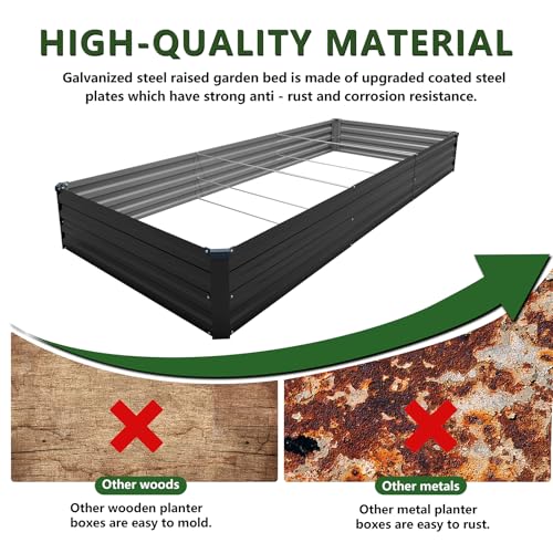 2PCS 12x4x1ft Galvanized Raised Garden Bed Kit,Gardening Planter Box - color: Black, size: 12x4x1FT(2PCS)