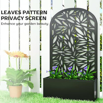 Outsunny Metal Raised Garden Bed with Trellis, Leaves Cut-Out - style: Leaves Cut-Out