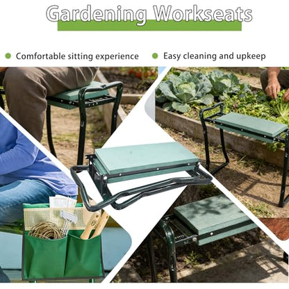 HOSTIC Gardening Workseats Garden Kneeler Seat Portable Foldable Garden Foam Pad Bench with Tool Bag