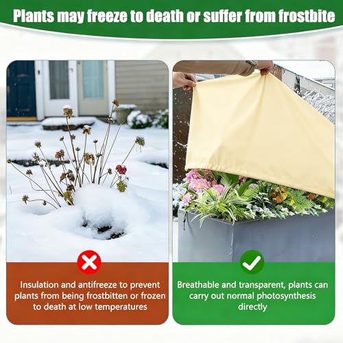Plant Frost Cover for Garden Protection, Rectangular Planter Winter Blanket with Drawstring, 59 x 17.7 x 15.7 Inch, 4 Pack