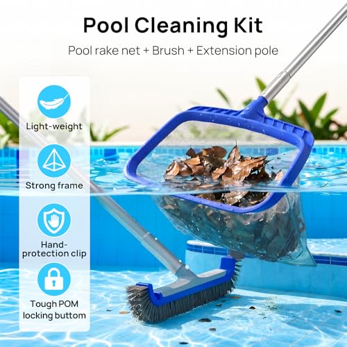 Consciot Pool Cleaning Kit, incl. Rake Net, Brush, Pole, Dispenser & Test Strip - size: 5PCS