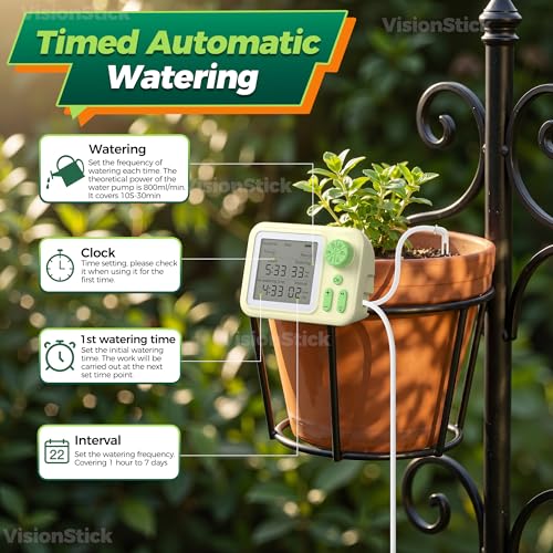 Automatic Indoor Drip Irrigation System with Programmable Timer Auto Vacation Plant Waterer for Up to 15 Potted Houseplants Rechargeable Self Watering Device