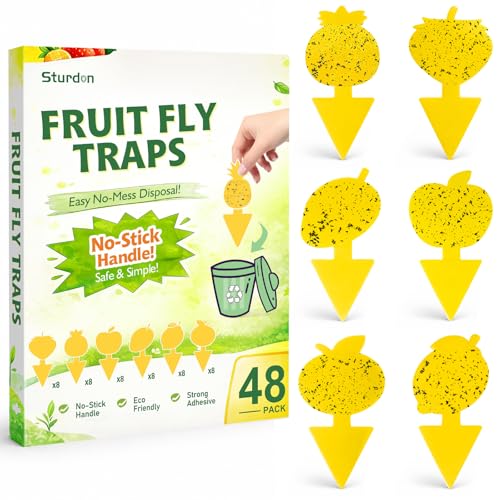 Yellow Sticky Fungus & Gnat Traps with Non-Stick Handle for House Indoors Plants 48 Pack – Double-Sided Adhesive