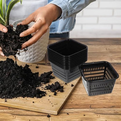 20pcs Square Net Pots for Hydroponics - 7. 1in Heavy Duty Slotted Mesh Net Cups for Dwc System Large Plastic Orchid Pots with Holes - Black Wide Lip Bucket Insert - color: 20pcs
