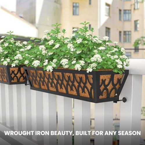 2-Pack 24IN Window Box Railing Hanging Planter Coco Liner Basket, S3 - color: 2pcs - 24in Style 1