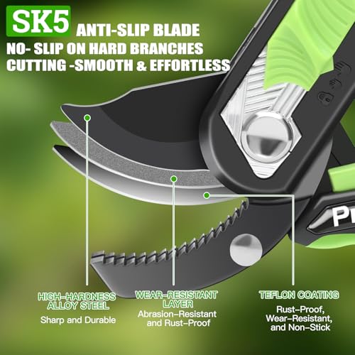 AIRAJ 8" Anvil Garden Shears,1.57” Cut Pruning Shears Garden Scissors Tools