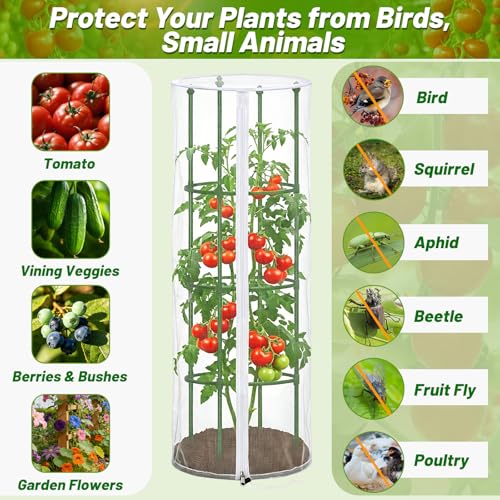 3Pcs 15" x 55" Garden Bird Netting Plant Cover for Round Plant Cage - size: Round Cage CoverS（Cover Only）