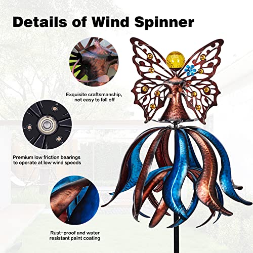 Kircust Extra-Large Tulip Solar Wind Spinner for Outdoor - size: 88.7 Inch