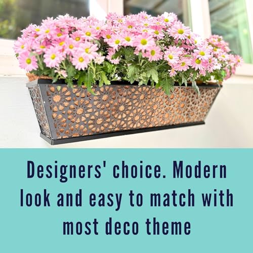 LaLaGreen Window Boxes Planters for Outdoor Plants (24 Inch, 2 Pack) Large Fence Hanging Planter Metal Deck Railing Flower Box with Coco Liner, Trendy Horse Troughs Balcony Pots Patio Porch Over Rail - size: 24" (61cm) x 2 pack