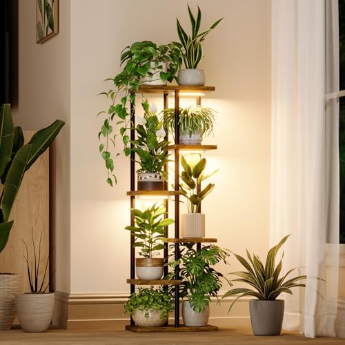 Bamworld Plant Shelf with Grow Light for Indoor Plants Corner 6 Tier - style: 6 Tier,Square