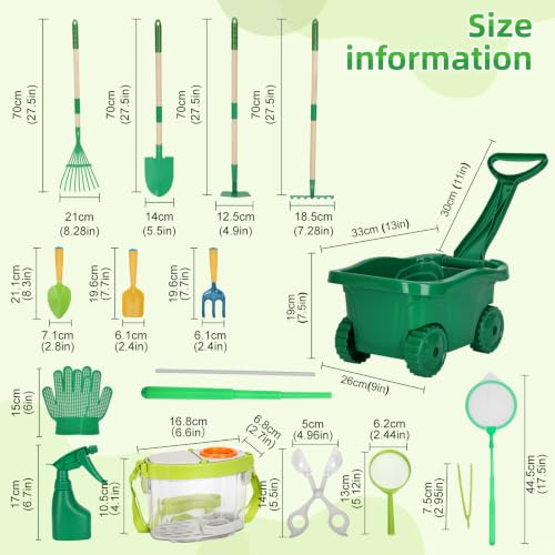 16Pcs Kids Gardening Tools,2-in-1 Kids Garening Wheelbarrow Toys - color: Dark green