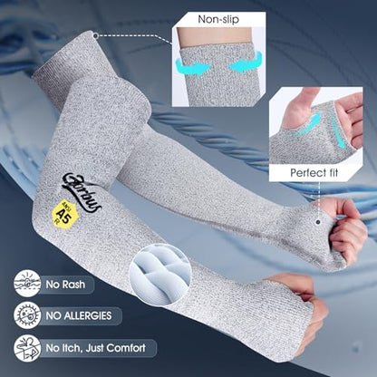 ANSI A5 Cut Resistant Arm Sleeves for Men Women - color: Grey, size: Large