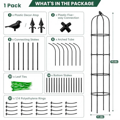 Garden Obelisk Trellis for Climbing Plants,6.3 ft, Black, 2PCS