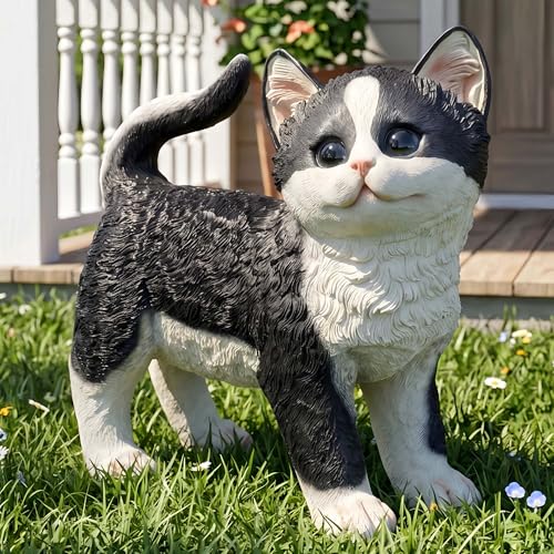 8.27" Realistic Tabby Cat Statue, Resin Pet Memorial Garden Decor - color: Black Cat
