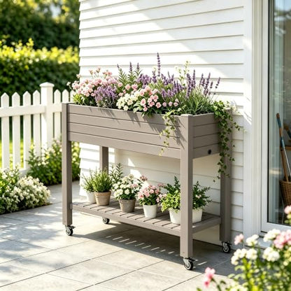 Fancyango Raised Garden Bed with Wheels 33.7" H -Gray - color: Gray, size: 33.7"H