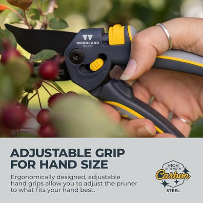 Woodland Tools Co. Super Duty Bypass Pruning Shears – 3/4" Cut Capacity, Gear-Driven Cutting System, High Carbon Steel Blade, Internal Spring, Adjustable Grip, Garden Pruner for Thick Stems and Shrubs - style: Super Duty Pruner
