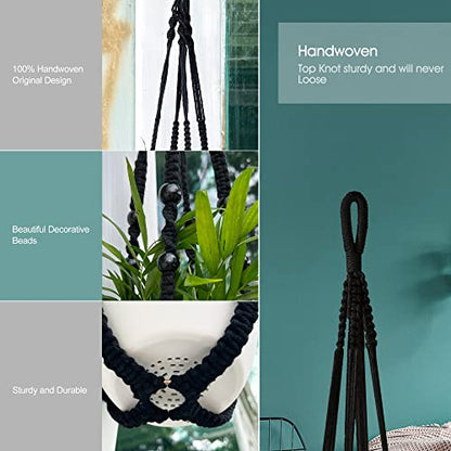 RIFNY Macrame Plant Hanger Indoor, Hanging Plant Holder, Black, 3 PCS - color: Black, size: 35 Inch 3pcs