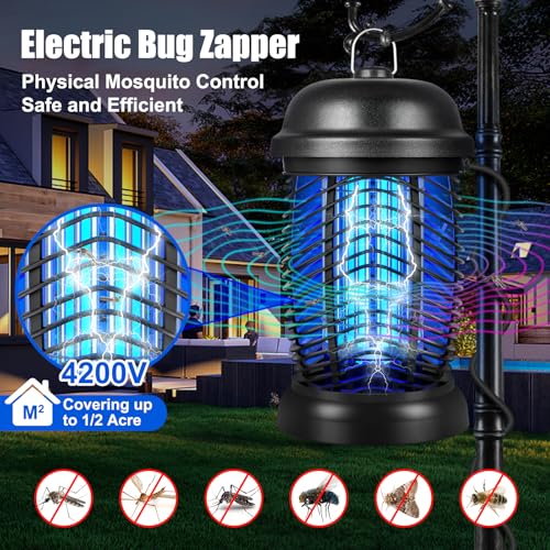 Bug Zapper Outdoor, 4200V Electric Mosquito & Fly Zapper, Black