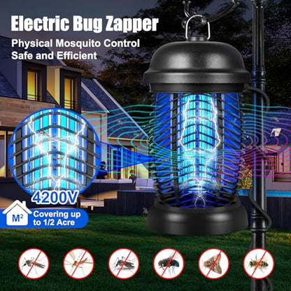 Bug Zapper Outdoor, 4200V Electric Mosquito & Fly Zapper, Black