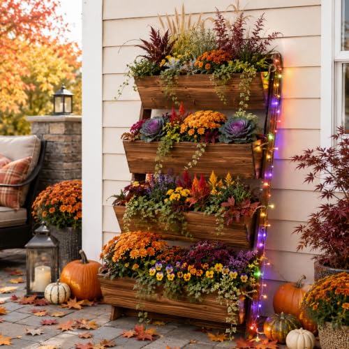 4ft 4-Tier Lighted Wall-Leaning Wooden Vertical Garden Planter - color: 51"h-4-tier Raised Garden Bed
