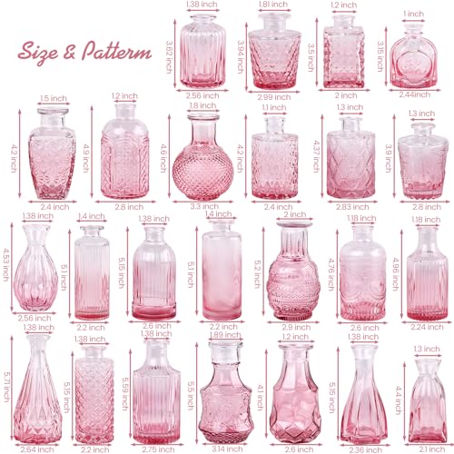 TBWIND Pink Glass Bud Vase Set of 24, Small Flower Vases - color: Pink-24pcs, size: 24Pcs