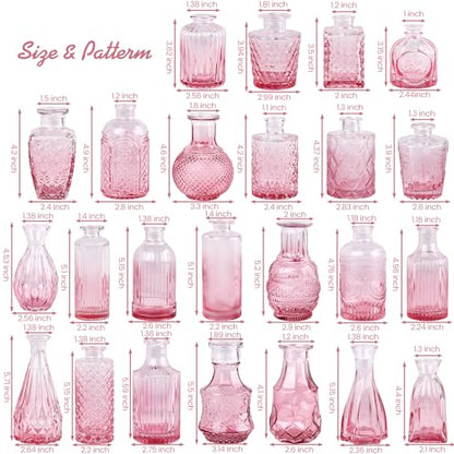 TBWIND Pink Glass Bud Vase Set of 24, Small Flower Vases - color: Pink-24pcs, size: 24Pcs