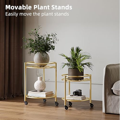 Rolling Plant Stand, 2 Tier Plant Caddy with Wheels 2 Pack Gold - color: gold
