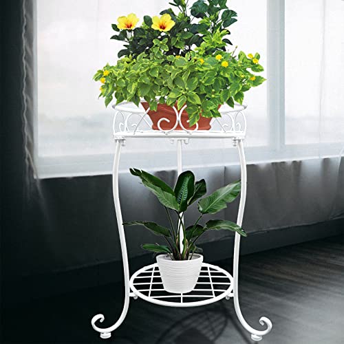 NAKUPE White Metal Plant Stand Indoor Outdoor, 18.5inch Tall 2 Tier Shelf