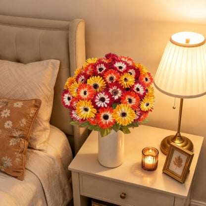 Fall Cemetery Flowers for Graves, 4Pcs 56 Heads Colorful Faux Mums - color: Colorful-4pcs