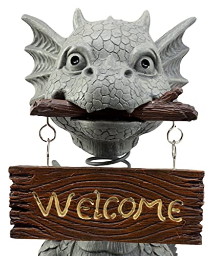 Ebros Gift Bienvenidos Welcome Sign Dragon Garden Greeter Bobblehead Statue Faux Stone Resin Finish 13.25" H - color: Bienvenidos Welcome Sign Guest Greeter