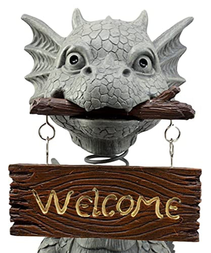Ebros Gift Bienvenidos Welcome Sign Dragon Garden Greeter Bobblehead Statue Faux Stone Resin Finish 13.25" H - color: Bienvenidos Welcome Sign Guest Greeter