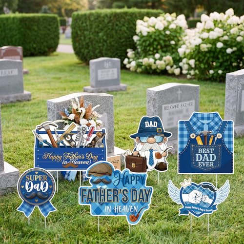Sieral 6 Pcs Father Day Cemetery Sign, Birthday Grave Decor Waterproof - style: Father Day